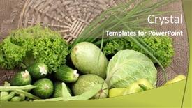 Presentation with vegetables - Slides with fresh-green-vegetables-on-sackcloth background and a coral colored foreground