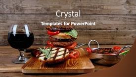  Presentation with hamburger - Presentation theme having fresh grilled beef double huge hamburger served on wooden plate with wine cherry tomatoes and rosemary over table background and a violet colored foreground