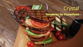  Presentation with hamburger - Colorful PPT theme enhanced with fresh-grilled-beef-double and a tawny brown colored foreground