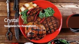  Presentation with green coffee - Amazing presentation theme having fresh grilled beef hamburger served on red plate with black coffee glass chili pepper olives green kale leaves mushroom bell garlic and forged vintage antique cutlery over wooden table backdrop and a tawny brown colored foreground