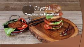  Presentation with wine green - Amazing slide set having fresh grilled beef huge hamburger served on wood plate with red wine glass chili pepper rosemary green salad leaf and forged vintage antique cutlery over wooden table empty space for text backdrop and a tawny brown colored foreground