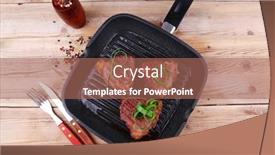  Presentation with flame nutrition beef steaks - Theme enhanced with fresh grilled bloody beef steaks on black grill plate on wood background and a coral colored foreground