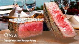  Presentation with fresh meat - Presentation theme with fresh-grilled-meat-grilled-beef background and a red colored foreground