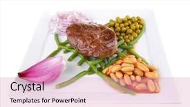  Presentation with fresh meat - Slide deck featuring peeler and raw vegetables on wooden table background and a soft green colored foreground