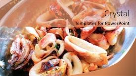  Presentation with octopus - PPT theme having fresh-grilled-octopus-served background and a coral colored foreground