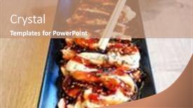  Presentation with octopus - PPT theme having fresh-grilled-octopus-served background and a coral colored foreground