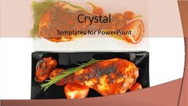  Presentation with poultry meat - Cool new presentation theme with fresh grilled poultry meat and vegetables on plates backdrop and a coral colored foreground