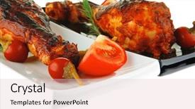  Presentation with meat poultry - Slides enhanced with fresh grilled poultry meat and vegetables on plates background and a lemonade colored foreground