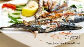  Presentation with sardines - Beautiful presentation theme featuring fresh-grilled-sardines-served backdrop and a coral colored foreground