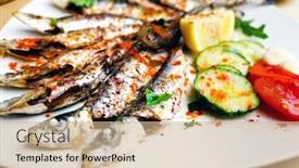  Presentation with sardines - Presentation with fresh-grilled-sardines-served background and a coral colored foreground