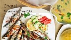  Presentation with sardines - Presentation theme having fresh-grilled-sardines-served background and a coral colored foreground