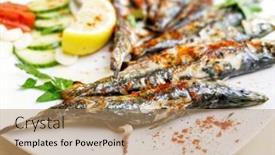  Presentation with sardines - PPT theme featuring fresh-grilled-sardines-served background and a coral colored foreground