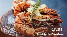  Presentation with prawn - PPT theme with fresh grilled tiger prawns background and a tawny brown colored foreground