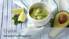  Presentation with bowl - Amazing slide set having fresh-guacamole-in-bowl backdrop and a light blue colored foreground