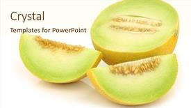  Presentation with melon - PPT layouts consisting of fresh half galia melon background and a cream colored foreground