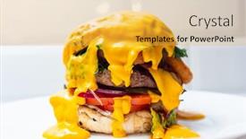  Presentation with hamburger - Beautiful PPT layouts featuring fresh-hamburger-covered-with-melted backdrop and a yellow colored foreground