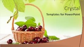  Presentation with peach and cherries - Cool new theme with fresh-harvested-cherries-in-basket backdrop and a soft green colored foreground