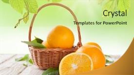  Presentation with orange fruit - Theme featuring fresh harvested oranges in basket background and a soft green colored foreground