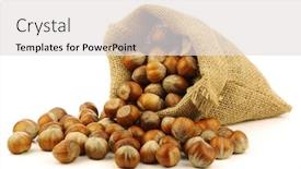  Presentation with hazelnuts - Cool new PPT theme with fresh hazelnuts in a burlap bag on a white background backdrop and a light gray colored foreground