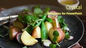  Presentation with salad dressing - Colorful presentation enhanced with fresh healthy potato salad with peas green shoots radish and mustard dressing styled by food stylist backdrop and a tawny brown colored foreground