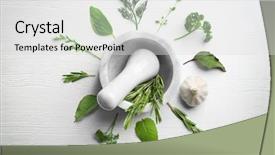 Presentation with mortar - Audience pleasing slides consisting of fresh herbs and mortar backdrop and a light gray colored foreground