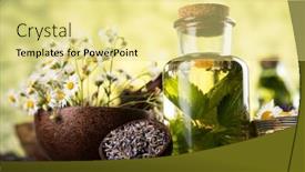  Presentation with oils - Colorful presentation theme enhanced with fresh-herbs-and-oils-wooden backdrop and a blonde colored foreground