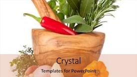  Presentation with herbs - Beautiful slides featuring fresh herbs in wooden grinder backdrop and a gold colored foreground