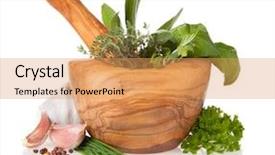  Presentation with herbs - PPT layouts with fresh herbs in wooden grinder background and a yellow colored foreground