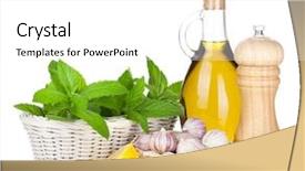  Presentation with olive oil - Presentation theme consisting of fresh herbs olive oil background and a white colored foreground