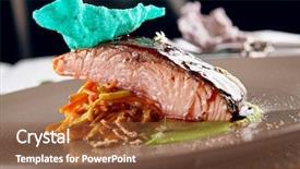  Presentation with salmon dish - PPT layouts enhanced with fresh herbs on decorated ceramic background and a tawny brown colored foreground