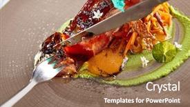  Presentation with salmon dish - Colorful slide deck enhanced with fresh herbs on decorated ceramic backdrop and a  colored foreground