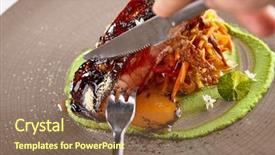  Presentation with salmon dish - PPT layouts enhanced with fresh herbs on decorated ceramic background and a tawny brown colored foreground