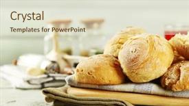  Presentation with yeast - Audience pleasing PPT theme consisting of homemade bread buns from yeast backdrop and a sky blue colored foreground