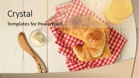  Presentation with orange juice - Amazing presentation theme having fresh homemade croissant on checkered tableclothe with butter and a glass of orange juice top view backdrop and a lemonade colored foreground