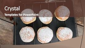  Presentation with powdered - Cool new PPT theme with fresh homemade donuts with powdered sugar close up backdrop and a tawny brown colored foreground
