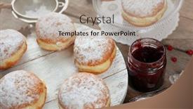  Presentation with powdered - Theme featuring fresh homemade donuts with powdered sugar close up background and a mint green colored foreground