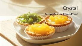  Presentation with kiwi fruit - Amazing PPT layouts having fresh homemade fruit tarts with citruses and kiwi on a white table backdrop and a coral colored foreground