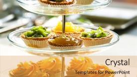  Presentation with kiwi fruit - Slide deck with fresh homemade fruit tarts with citruses and kiwi on a white table background and a yellow colored foreground