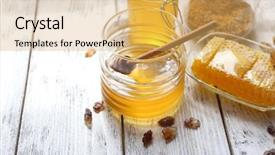  Presentation with honey - Cool new presentation with beekeeping - fresh honey on wooden table backdrop and a yellow colored foreground