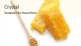  Presentation with wooden - PPT layouts having fresh honeycombs with wooden dipper background and a blonde colored foreground