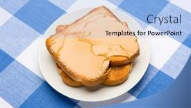  Presentation with spread - Amazing slide deck having fresh-hot-breakfast-toast-spread backdrop and a light blue colored foreground