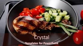  Presentation with hot metal - Cool new PPT layouts with fresh hot grilled turkey drumstick leg with vegetables on black metal plate over wooden table backdrop and a wine colored foreground