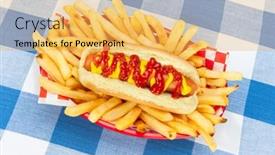  Presentation with checkered tablecloth - Slide deck consisting of fresh-hotdog-surrounded-by-piping background and a  colored foreground