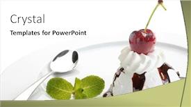  Presentation with chocolate ice cream - Amazing slides having fresh ice cream served with a cherry and chocolate syrup placed on plate backdrop and a white colored foreground