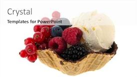  Presentation with ice - Amazing PPT theme having fresh-ice-with-healthy-fruit backdrop and a white colored foreground