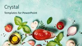  Presentation with italian food - PPT layouts enhanced with fresh ingredients on blue stone background and a cool aqua colored foreground
