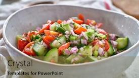  Presentation with salad - Presentation featuring fresh-israeli-salad-in-bowl background and a gold colored foreground