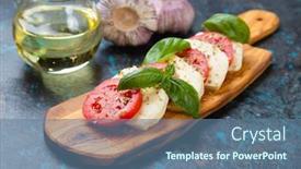  Presentation with mozzarella cheese - Colorful presentation theme enhanced with fresh-italian-caprese-salad backdrop and a ocean colored foreground
