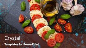  Presentation with mozzarella cheese - Slides with fresh-italian-caprese-salad background and a tawny brown colored foreground