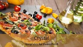  Presentation with italian food - Presentation design featuring fresh italian pizza on wood fast food background and a gold colored foreground